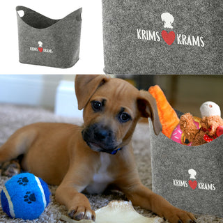 Aufbewahrungskorb "Pfote" Hundespielzeug Aufdruck 34x32x22cm hellgrau Hund Ordnungskorb Filzbox