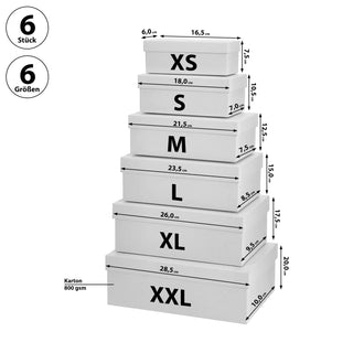 Boxenset 6er Set weiß 6 Größen Karton Schachteln Boxen Kisten Geschenkeboxen Aufbewahrungsboxen