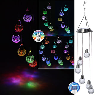 Solar Hängeleuchte ca. 75cm mit 6 Leuchtkugeln mit Farbwechsel Edelstahl Glas Hängelampe Deckenlampe akkubetrieben