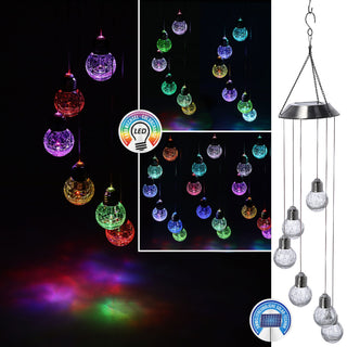 Solar Hängeleuchte ca. 75cm mit 6 Leuchtkugeln mit Farbwechsel Edelstahl Glas Hängelampe Deckenlampe akkubetrieben