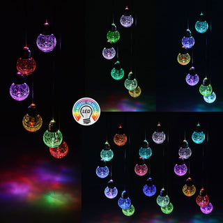 Solar Hängeleuchte ca. 75cm mit 6 Leuchtkugeln mit Farbwechsel Edelstahl Glas Hängelampe Deckenlampe akkubetrieben