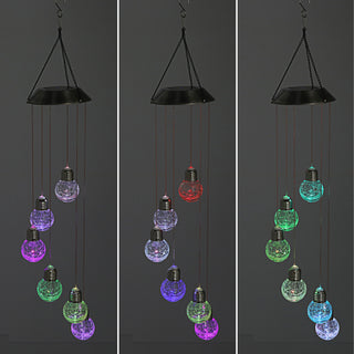 Solar Hängeleuchte ca. 75cm mit 6 Leuchtkugeln mit Farbwechsel Edelstahl Glas Hängelampe Deckenlampe akkubetrieben