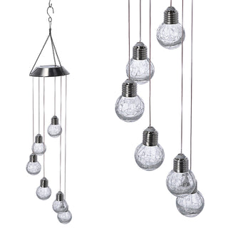 Solar Hängeleuchte ca. 75cm mit 6 Leuchtkugeln mit Farbwechsel Edelstahl Glas Hängelampe Deckenlampe akkubetrieben
