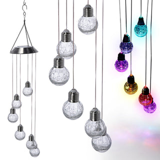 Solar Hängeleuchte ca. 75cm mit 6 Leuchtkugeln mit Farbwechsel Edelstahl Glas Hängelampe Deckenlampe akkubetrieben