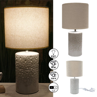 Tischleuchte "Roma" 20x40cm beige Steingut Baumwolle Tischlampe Lampe Leuchte E27 Fassung An-/Ausschalter Lampenfuß Lampenschirm
