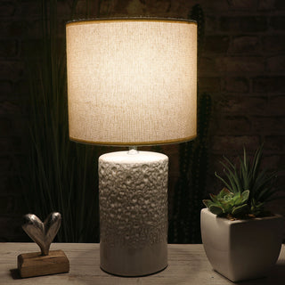 Tischleuchte "Roma" 20x40cm beige Steingut Baumwolle Tischlampe Lampe Leuchte E27 Fassung An-/Ausschalter Lampenfuß Lampenschirm