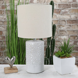 Tischleuchte "Roma" 20x40cm beige Steingut Baumwolle Tischlampe Lampe Leuchte E27 Fassung An-/Ausschalter Lampenfuß Lampenschirm