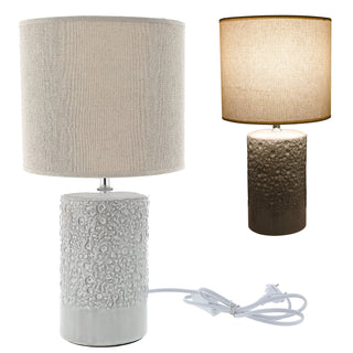 Tischleuchte "Roma" 20x40cm beige Steingut Baumwolle Tischlampe Lampe Leuchte E27 Fassung An-/Ausschalter Lampenfuß Lampenschirm