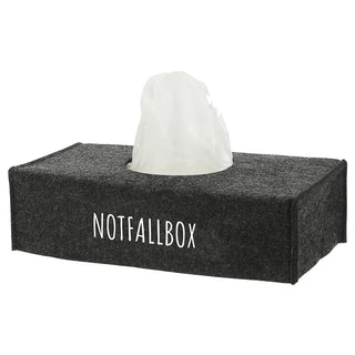 Tücherspender Abdeckung 2er Set 25x13x6cm Filz hellgrau Aufdruck "Für Schniefnäschen" "Notfallbox"