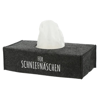 Tücherspender Abdeckung 2er Set 25x13x6cm Filz hellgrau Aufdruck "Für Schniefnäschen" "Notfallbox"