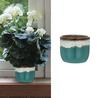 Pflanztopf Steinzeug türkis / grau Freistehend / zum Aufhängen 14x13,5cm Übertopf Blumentopf Topf Steintopf