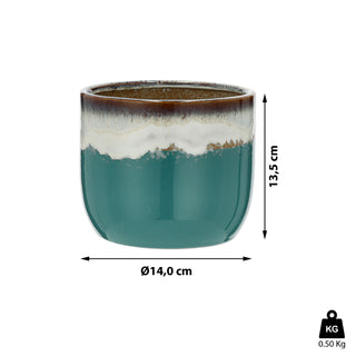 Pflanztopf Steinzeug türkis / grau Freistehend / zum Aufhängen 14x13,5cm Übertopf Blumentopf Topf Steintopf
