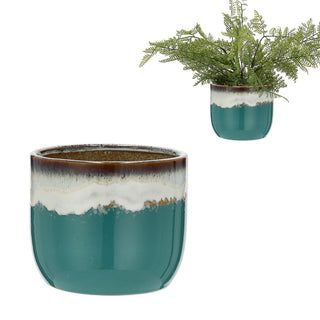 Pflanztopf Steinzeug türkis / grau Freistehend / zum Aufhängen 14x13,5cm Übertopf Blumentopf Topf Steintopf
