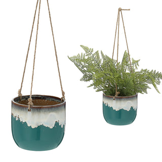Pflanztopf Steinzeug türkis / grau Freistehend / zum Aufhängen 14x13,5cm Übertopf Blumentopf Topf Steintopf