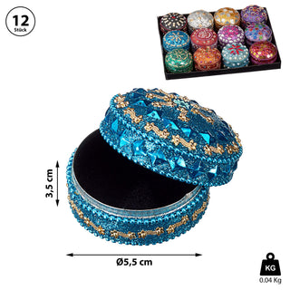 Schmuckdose Orient 12er Set Ø5,5cm Schmuckkästchen Dose Box Glitzer Schatulle bunt