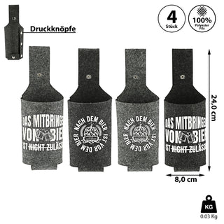 Bierholster 4er Set mit Aufdruck Druckknopf Flaschenhalter Bierhalfter Flaschenträger Flasche Dose