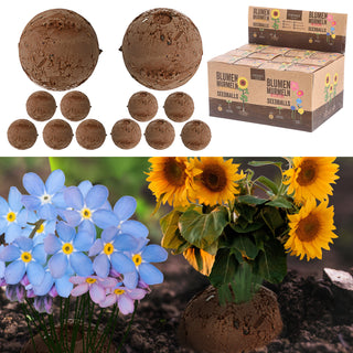 Saatbomben 12er Set 2fach sortiert Wildblumen Sonnenblumen Blumensamen Saatgut