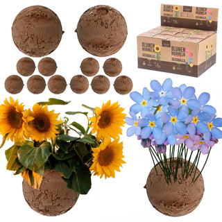 Saatbomben 12er Set 2fach sortiert Wildblumen Sonnenblumen Blumensamen Saatgut