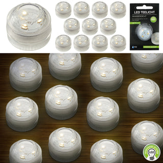 LED Teelicht 12er Set wasserdicht Kerze 3 LEDs warmweiß Teelichter Unterwasser