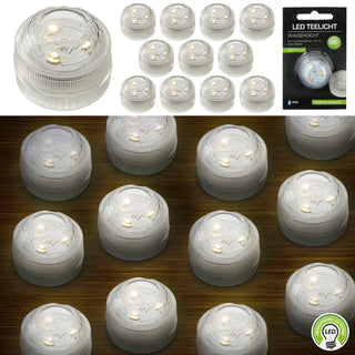 LED Teelicht 12er Set wasserdicht Kerze 3 LEDs warmweiß Teelichter Unterwasser