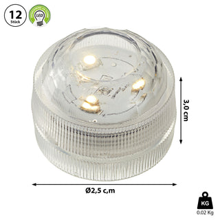 LED Teelicht 12er Set wasserdicht Kerze 3 LEDs warmweiß Teelichter Unterwasser