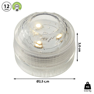 LED Teelicht 12er Set wasserdicht Kerze 3 LEDs warmweiß Teelichter Unterwasser