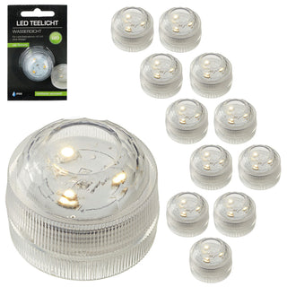 LED Teelicht 12er Set wasserdicht Kerze 3 LEDs warmweiß Teelichter Unterwasser