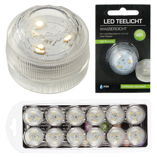 LED Teelicht 12er Set wasserdicht Kerze 3 LEDs warmweiß Teelichter Unterwasser