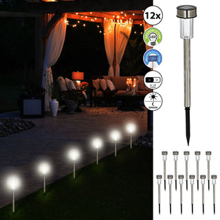 Solar Gartenstecker 12er Set LED Beleuchtung Gartenlampe Bodenstecker Gartendeko Lampe Outdoorleuchte