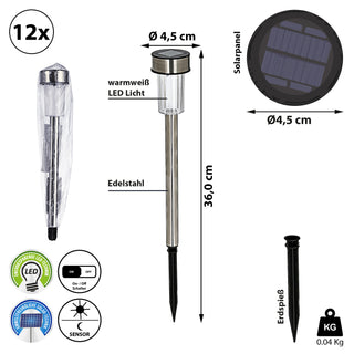 Solar Gartenstecker 12er Set LED Beleuchtung Gartenlampe Bodenstecker Gartendeko Lampe Outdoorleuchte