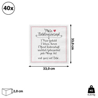 Servietten 40er Pack "Lieblingsrezept / Sternstunden / Lass uns Feiern" Papierserviette stoffähnlich Tuch Partyzubehör