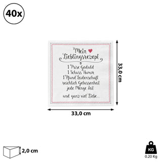 Servietten 40er Pack "Lieblingsrezept / Sternstunden / Lass uns Feiern" Papierserviette stoffähnlich Tuch Partyzubehör