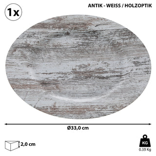 1/6x Dekoteller Tablett 'Glitter' PVC silber Ø 33cm Glitzeroptik Platzteller Kerzenteller Tischdekoration