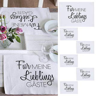 Tischset 6er Set "Für meine Lieblingsgäste" 48x33cm weiß/schwarz Baumwolle Platzset Tischauflage Tellerunterlage Set