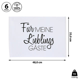 Tischset 6er Set "Für meine Lieblingsgäste" 48x33cm weiß/schwarz Baumwolle Platzset Tischauflage Tellerunterlage Set