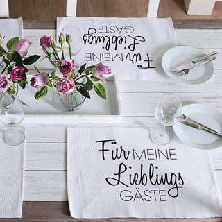 Tischset 6er Set "Für meine Lieblingsgäste" 48x33cm weiß/schwarz Baumwolle Platzset Tischauflage Tellerunterlage Set