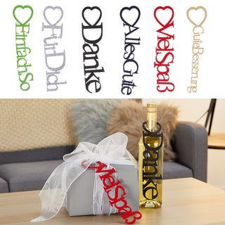 Geschenkanhänger 6er Set Schriftzüge Filz 25x6cm 6 Farben Anhänger Geschenke Filzanhänger