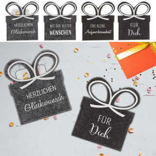 Geldgeschenke 4er Set Filz dunkelgrau Gutscheinkarten Verpackung Gastgeschenk Geschenk Schleife