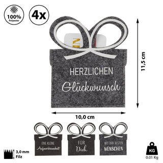 Geldgeschenke 4er Set Filz dunkelgrau Gutscheinkarten Verpackung Gastgeschenk Geschenk Schleife