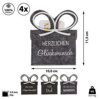 Geldgeschenke 4er Set Filz dunkelgrau Gutscheinkarten Verpackung Gastgeschenk Geschenk Schleife