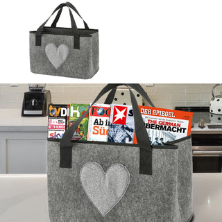 Filztasche Herz Zeitungsständer 40x26,5x21cm hell-/dunkelgrau Shopper Henkeltasche Tasche Aufbewahrung