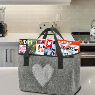 Filztasche Herz Zeitungsständer 40x26,5x21cm hell-/dunkelgrau Shopper Henkeltasche Tasche Aufbewahrung