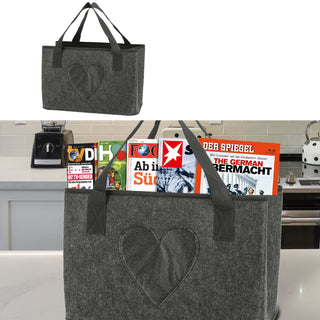 Filztasche Herz Zeitungsständer 40x26,5x21cm hell-/dunkelgrau Shopper Henkeltasche Tasche Aufbewahrung