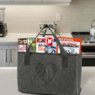 Filztasche Herz Zeitungsständer 40x26,5x21cm hell-/dunkelgrau Shopper Henkeltasche Tasche Aufbewahrung