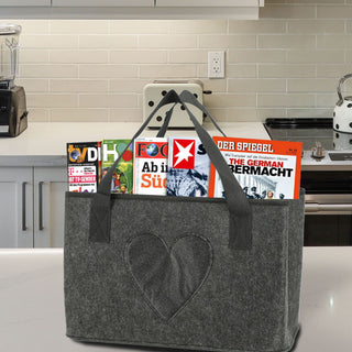 Filztasche Herz Zeitungsständer 40x26,5x21cm hell-/dunkelgrau Shopper Henkeltasche Tasche Aufbewahrung