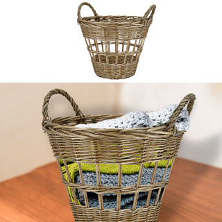 Rattankorb mit Tragegriff Griffen 39x30x39cm natur Korb Aufbewahrung Henkelkorb Rattan