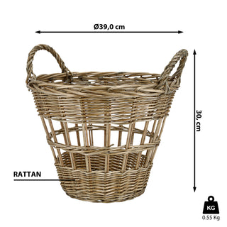 Rattankorb mit Tragegriff Griffen 39x30x39cm natur Korb Aufbewahrung Henkelkorb Rattan