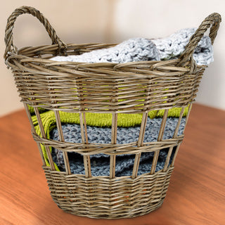 Rattankorb mit Tragegriff Griffen 39x30x39cm natur Korb Aufbewahrung Henkelkorb Rattan