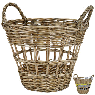 Rattankorb mit Tragegriff Griffen 39x30x39cm natur Korb Aufbewahrung Henkelkorb Rattan
