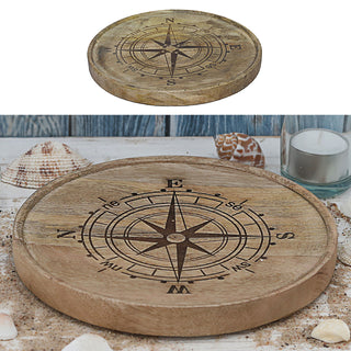 Dekoteller Windrose naturfarben Ø 25cm x 4cm Mangoholz Kompassrose Holzuntersetzer Kompass
